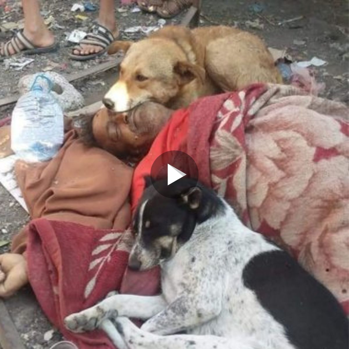 Even though the man unfortunately passed away, his loyal pet dogs remained by his side.