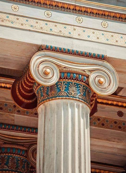 A Greek column from the Parthenon in its original colors.
