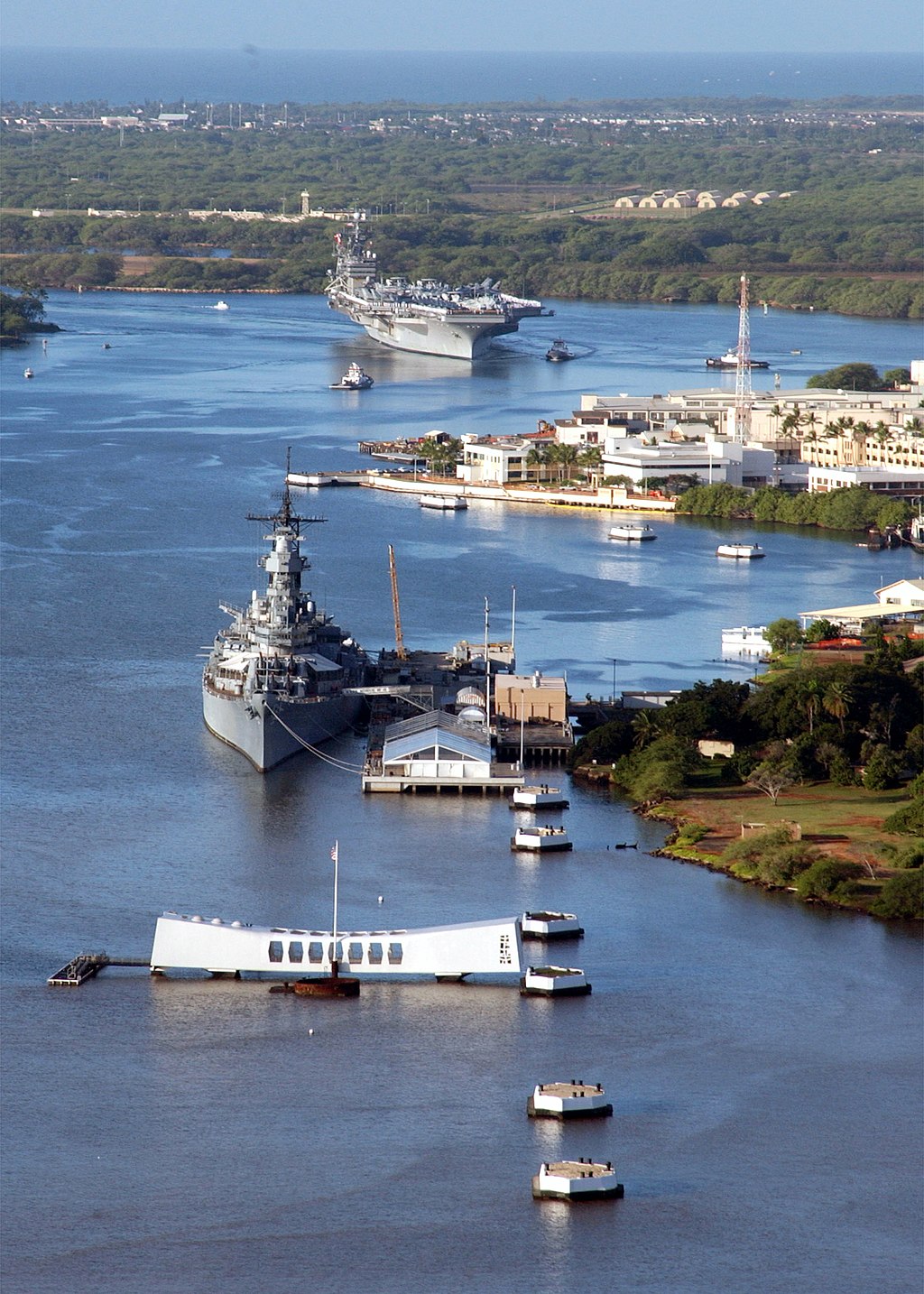 A Historic Encounter: USS Carl Vinson Nears Pearl Harbor's Iconic Memorials