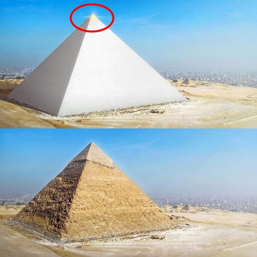 What the pyramid of Khafre looked like 4,500 years ago compared to today.