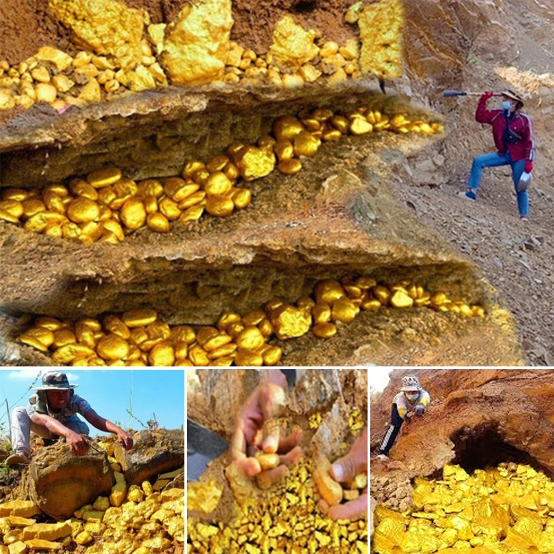 amazing day! gold miner found a lot of gold treasure under stone million years