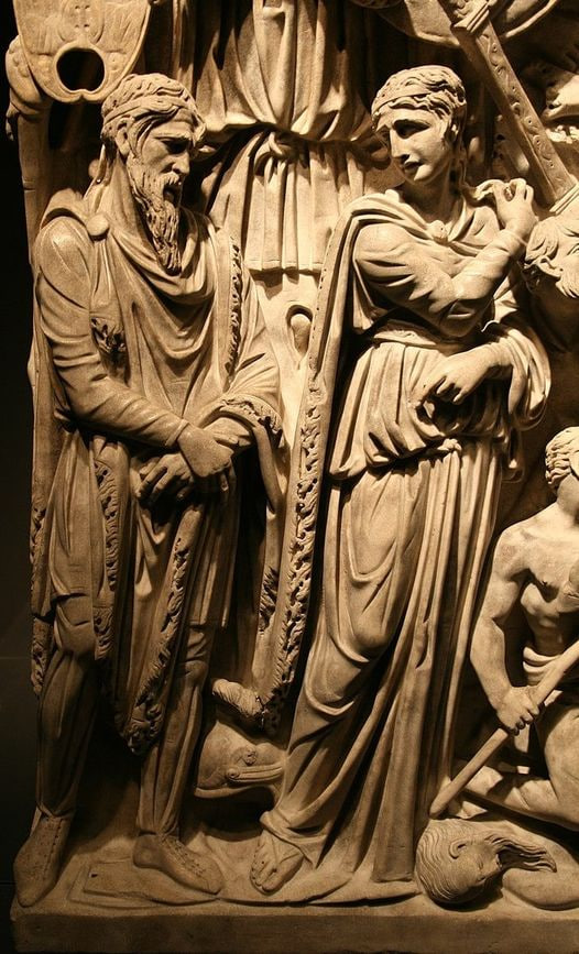 The Immortal Dacians Geto Dacian Magi/Beared Mystic on an ancient marble sarcophagus found in the Portonaccio section of Rome 180 AD and now held at the Museo Nazionale Romano (Palazzo Massimo).