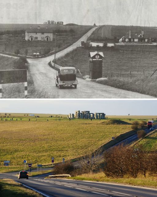 Stonehenge around 100 years ago and now.