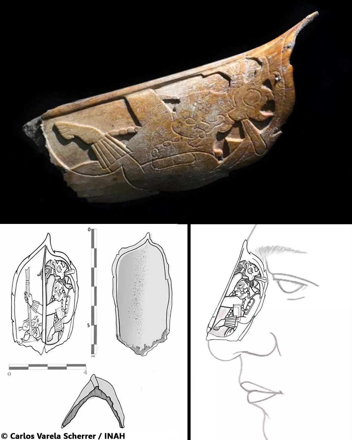 Maya nose ornament made of human bone unearthed at Palenque Ruins
