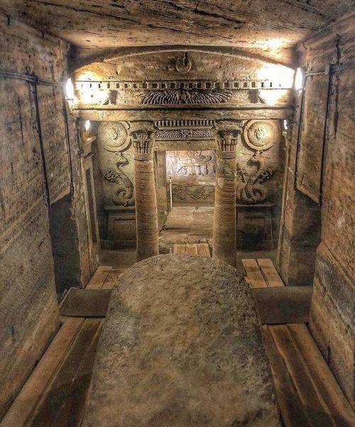 The catacombs of Kom El Shoqafa in Alexandria, Egypt, is a huge necropolis that dates back to the 2nd century CE. 
