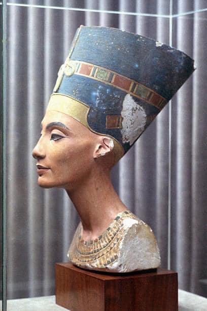 Side View of Limestone Bust of Queen Nefertiti, circa 1340.