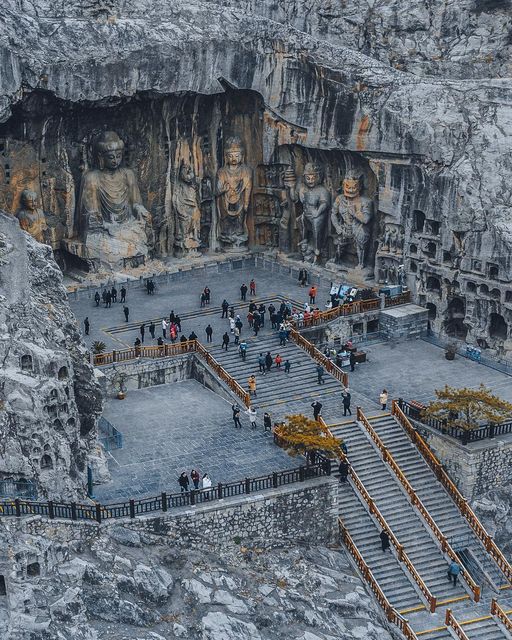 Longmen Grottoes in Henan Province, China. Over 2,300 caves filled with over 100,000 statues of all sizes. 4th-10th-centuries CE