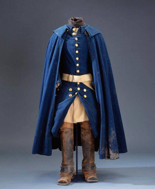 The uniform worn by King Charles XII of Sweden when he was killed by a stray shot during the Siege of Fredriksten on 30th November 1718