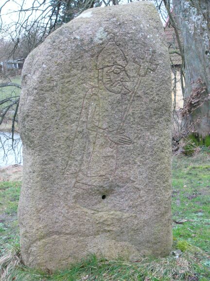 The Sövestad 1 stone, located near Krageholm Castle in Skåne County, Sweden, stands as a remarkable Viking Age artifact.