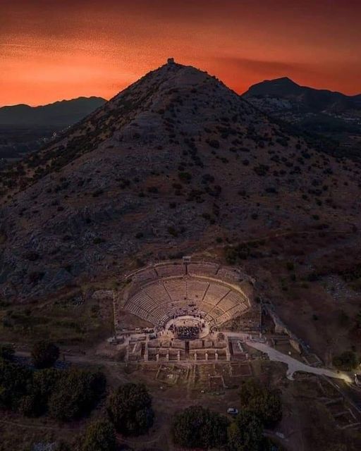 Ancient Theater of Philippi: The Acropolis of the City at Sunset in East Macedonia, Greece
