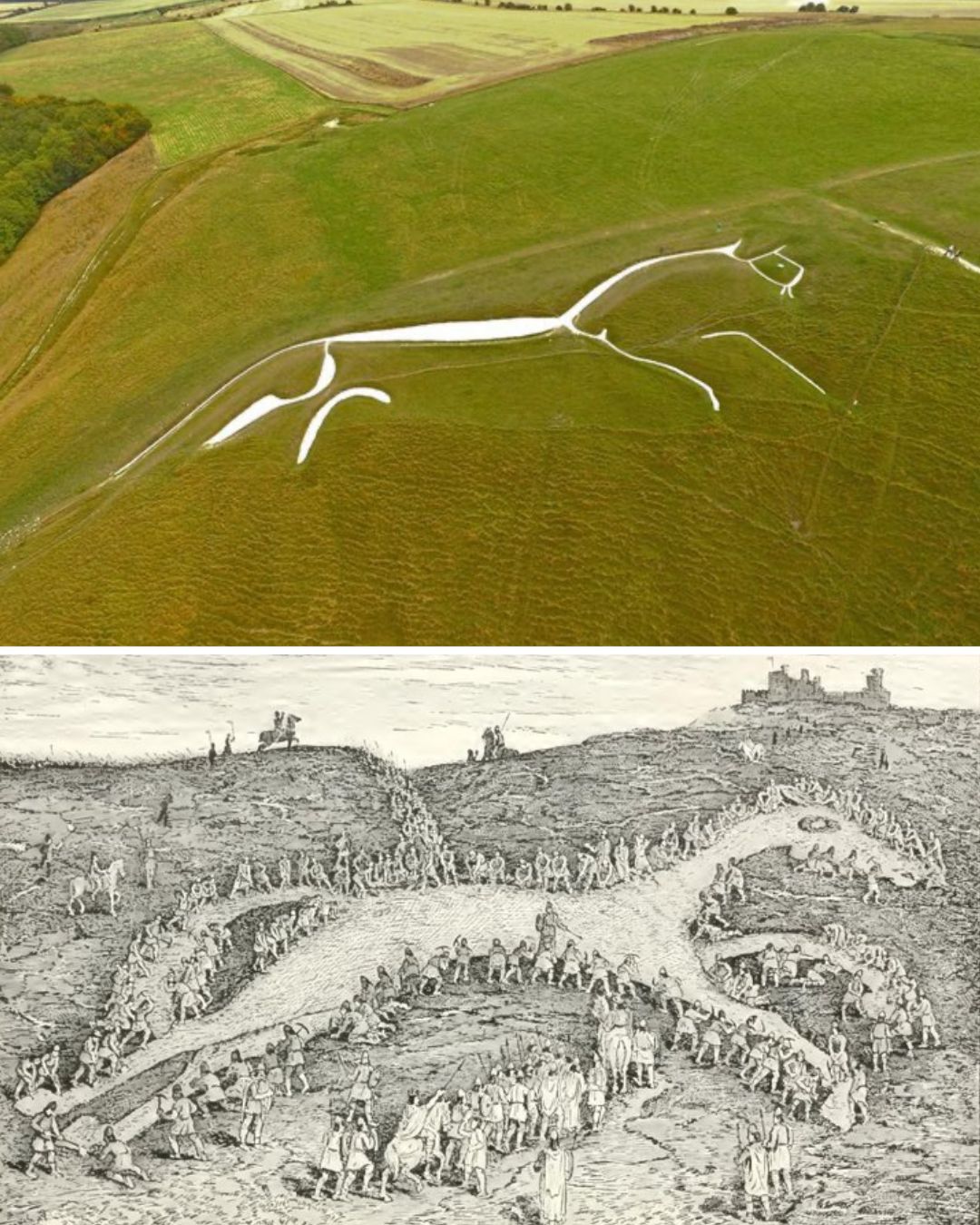 The White Horse of Uffington is a 3,000 year old prehistoric hill figure in Oxford.