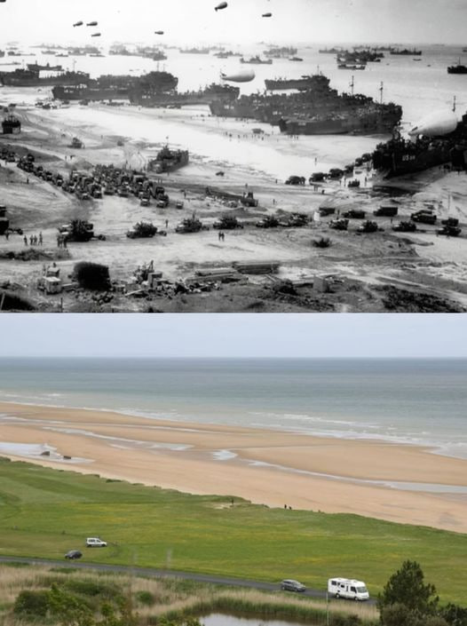 Omaha Beach Near Colleville-sur-Mer, Normandy, France: June 1944 (D-Day Landings during World War II) and 2014