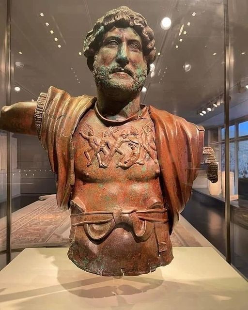 Bronze Statue of Roman Emperor Hadrian (117-138 AD); found at the Camp of the 6th Roman Legion in Tel Shalem, Israel.