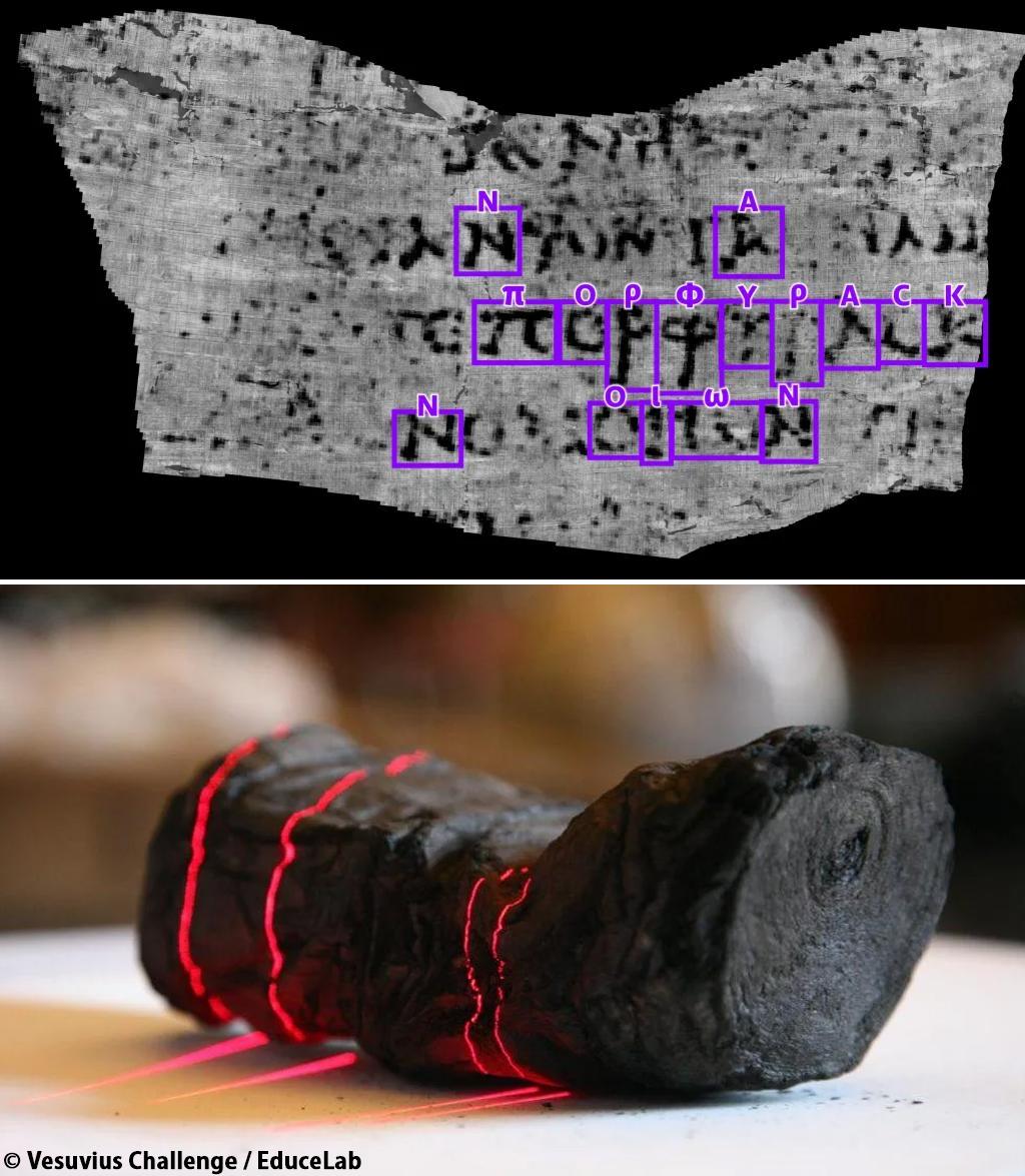 A 21-year-old student successfully deciphered the first word from the Herculaneum scrolls, charred during Mount Vesuvius’ eruption