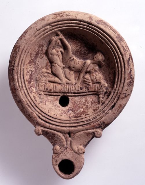 The Roman Lamp with an Erotic Scene (30-70 CE) at The British Museum